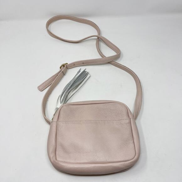 Diver Swimmer Blush Pink Leather Crossbody Bag White Tassel Zipper Made in USA - Picture 2 of 14